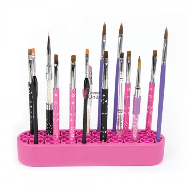 Suport pentru pensule de make-up sau unghii 26 lacasuri Roz din Silicon Cod 31151